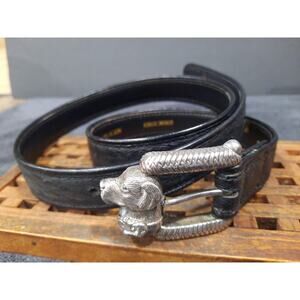 Vecchi Italy Genuine Ostrich Leather Belt Dog Head Buckle Black 110/125